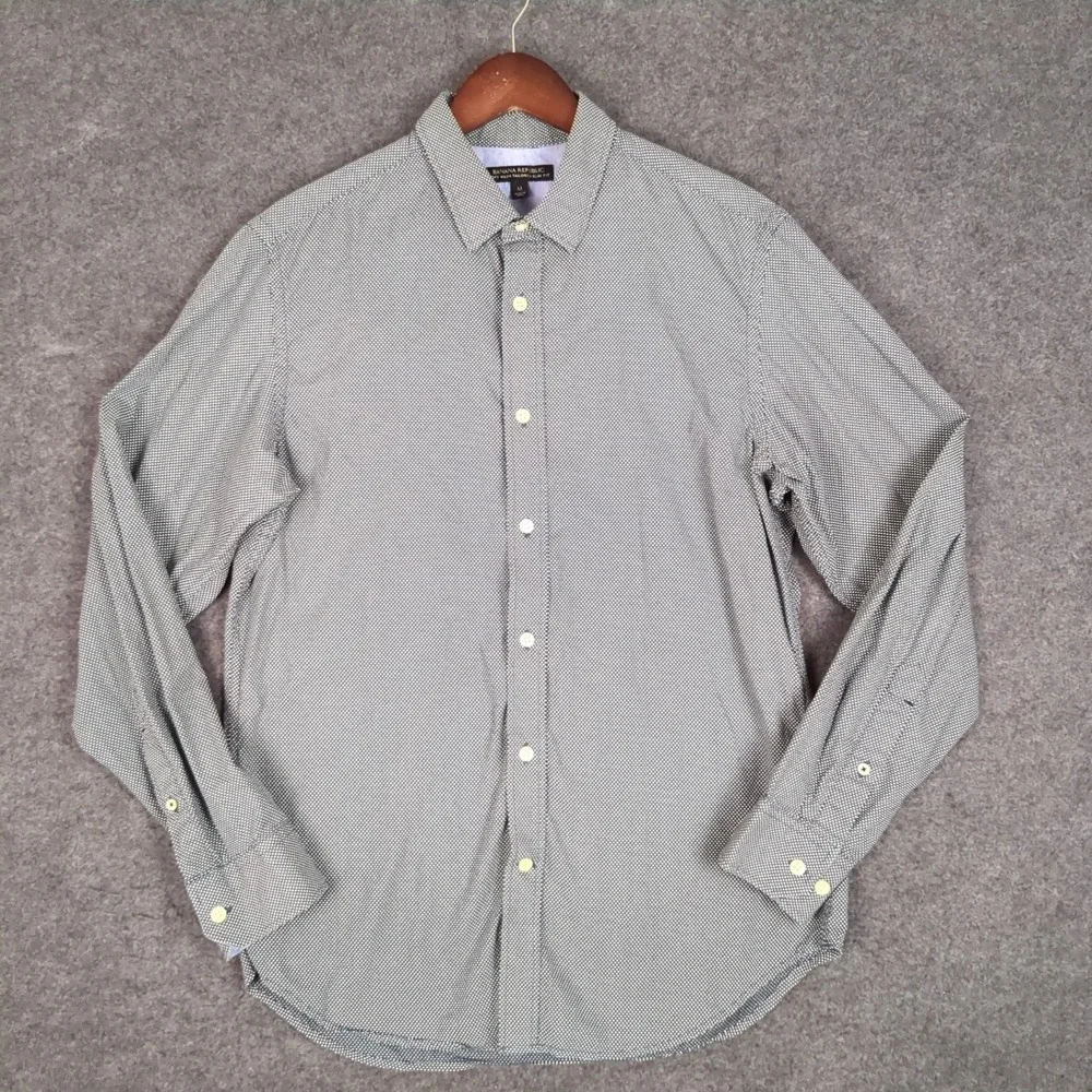 Banana Republic Soft Wash Tailored Slim Fit Shirt Mens Medium Blue Geometric Dot